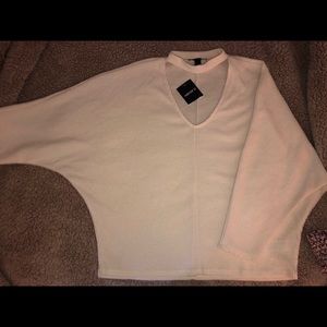 Waffle knit winged half sleeve sweater